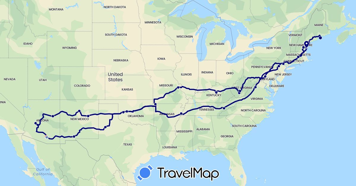 TravelMap itinerary: driving, cycling, hiking in United States (North America)